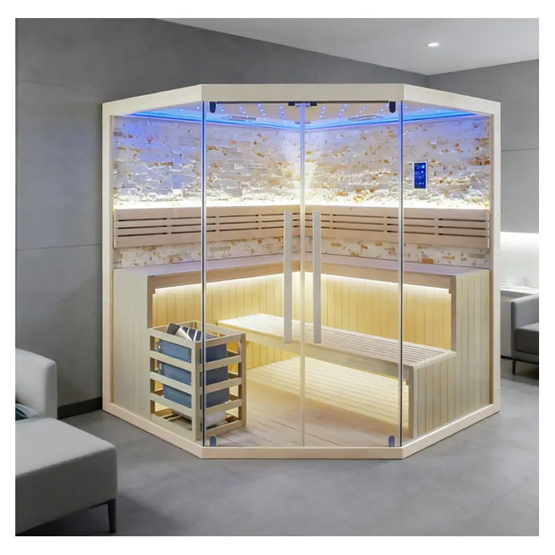 High-End Villa 6-Person Hemlock Indoor Steam Sauna  Energy Saving, Sauna Stove, Dual Seats, Starlight, Smart Control