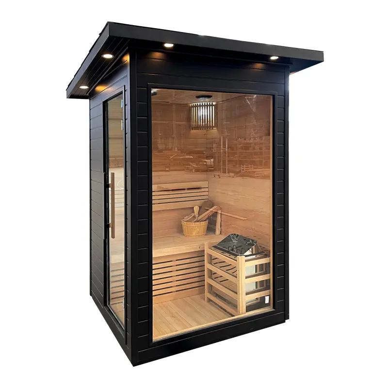 Apartment Use Modern Luxury Sauna Room  2-Person Solid Wood with Dual Steam & Control Panel