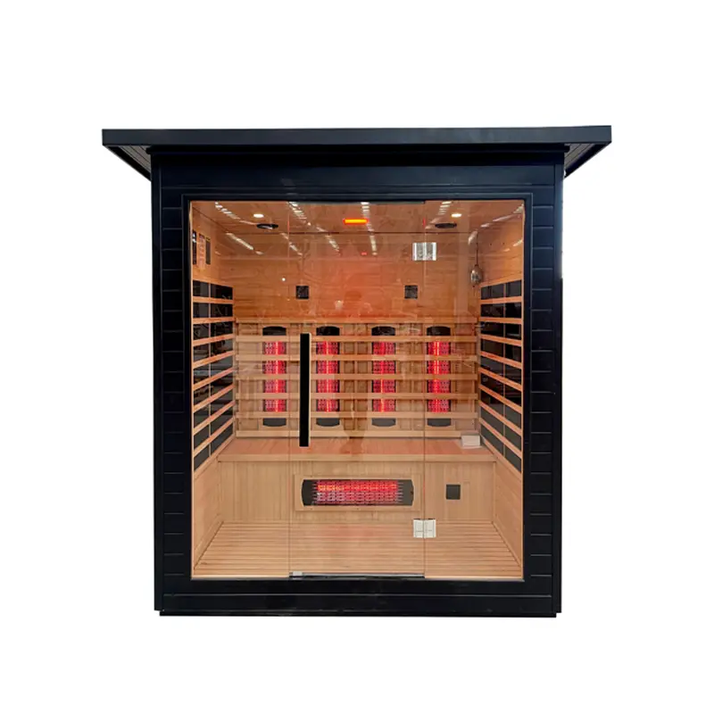 China Factory Outdoor Panoramic 6-Person Solid Wood Red Cedar Barrel Sauna Room