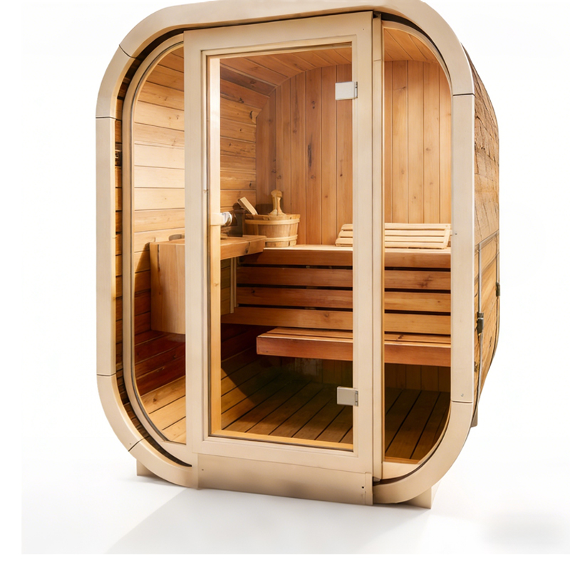 Outdoor Solid Wood Square Barrel Sauna with Sauna Heater  Wet Steam, Large Capacity, Factory Customizable