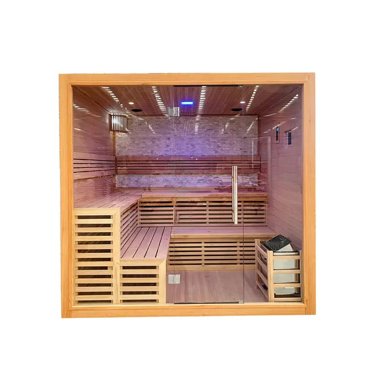 Indoor 4-Person Hemlock Steam Sauna  Sauna Stove, Dual Seats, Starlight, Smart Control