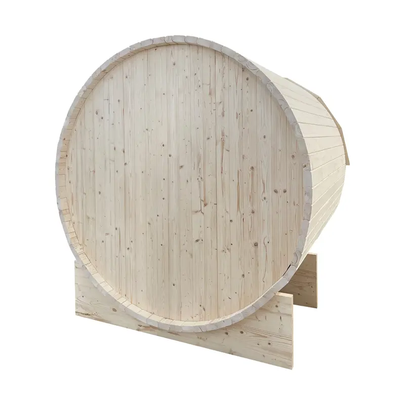 Outdoor 4-Seater Spruce Barrel Sauna Equipped with Sauna Stove