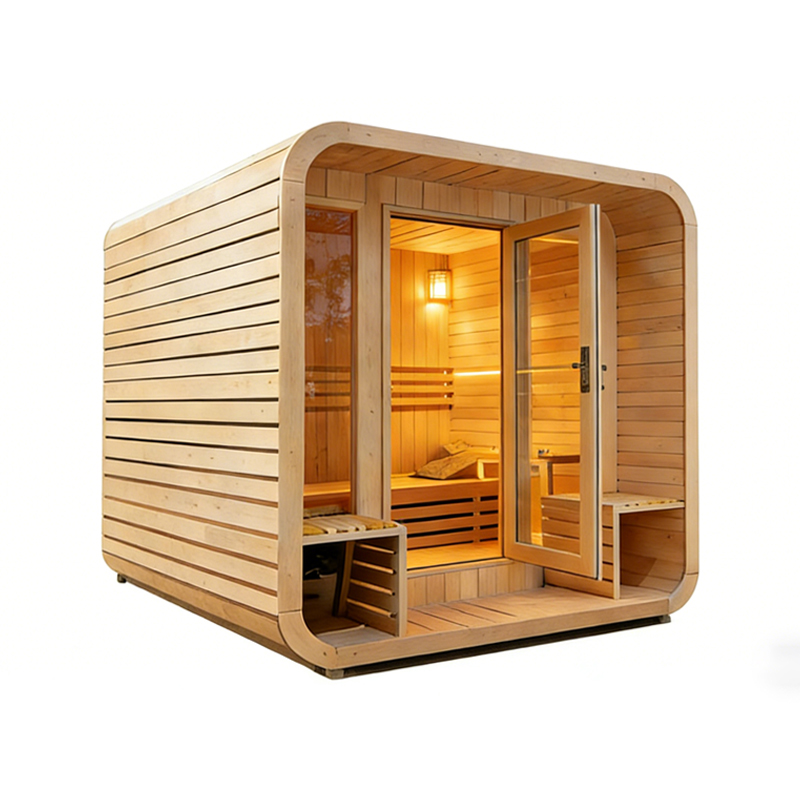 Factory Custom Outdoor Square Barrel Sauna  Wet Steam, Sauna Stove, Large Capacity for Multi-Person Use